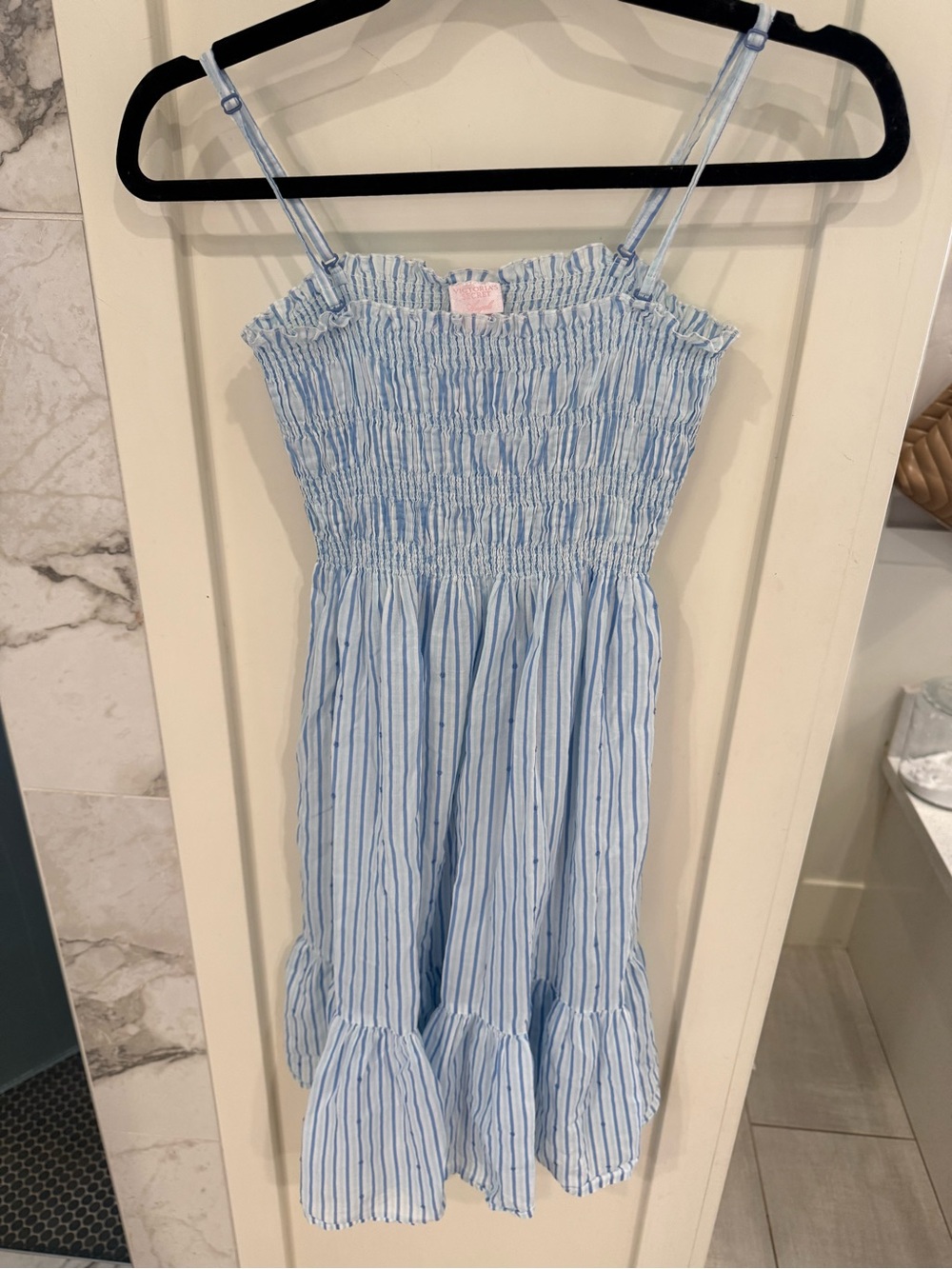 Victoria's Secret Light Blue & White Striped Smocked Sundress